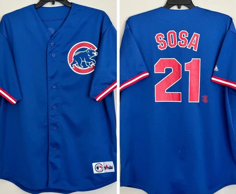 Sammy Sosa #21 Chicago Cubs Baseball Jersey Men Size 2XL Blue MLB Button Shirt Cover