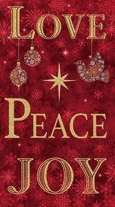 Fabric Panels Quilting Red Gold Metallic Christmas Joy 24"x43" inch 100% Cotton  - Picture 1 of 4