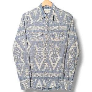 Ralph Lauren Aztec Western Shirt Mens Small Denim & Supply Blue Pearl Snap - Picture 1 of 17