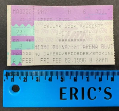 1996 FEV 2º *Zumbi Branco* Ingresso de Concerto Antigo Miami Arena Quase Perfeito - Imagem 1 de 2