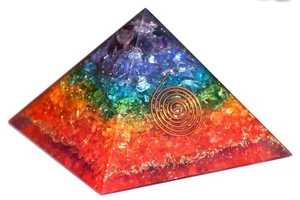 Seven Chakra Onyx Orgonite Pyramid, 7 Chakra Healing Crystal Meditation Pyramid - Picture 1 of 7