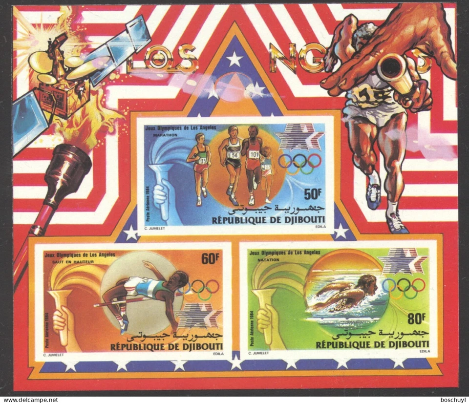 Djibouti, 1984, Juegos Olímpicos de Verano Los Ángeles, Imperf, MNH, Bloque 98B Foto 1 de 1