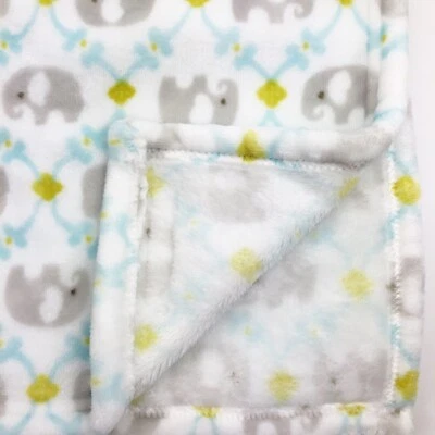 Blankets & Beyond Gray Elephants Blue Trellis Design Soft Fleece Blanket Lovey - Image 1 of 4