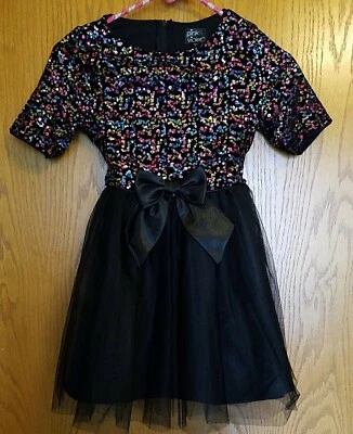 Pink & Violet Girl's Sequin Black Tulle Party Dress Size 7 - Image 1 of 4