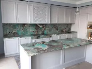 Encimera de amazonita, mesa de comedor de mármol, encimera de cocina, losa de decoración hecha a mano - Imagen 1 de 4