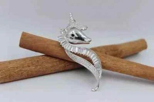2.70Ct Baguette Real Moissanite Unicorn Brooch Pin Pendant 14K White Gold Plated - Picture 1 of 7