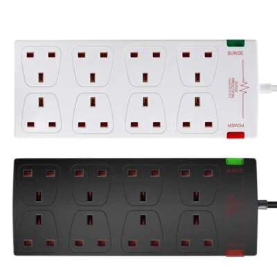 8 Way Mains Surge Protected Extension Lead 1m 2m 5m Cable Gang Socket Power