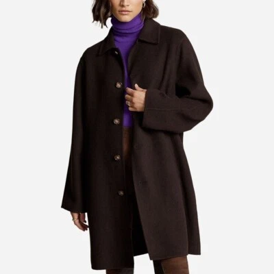 Abrigo para mujer Polo Ralph Lauren mezcla de lana pecho único marrón talla L $598 nuevo con etiquetas Foto 1 de 4