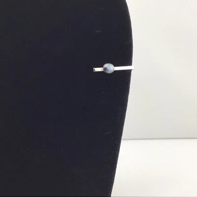 Barra clipe gravata Hickok prata pedra cinza assinada beleza clássica 1,5” - Imagem 1 de 4