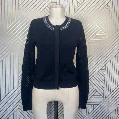 Cárdigan Diane von Furstenberg Donna Joyas Cuello Botón Suéter Negro Talla S Foto 1 de 4