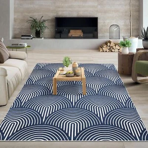 GlowSol 8x10 Modern Blue Geometric Area Rug, Machine Washable, Non-Slip, Low ... - Picture 1 of 8