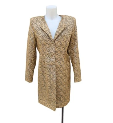 Abrigo de vestir vintage de los años 90 hilos metálicos forrado en oro lana hecho a mano  Foto 1 de 4