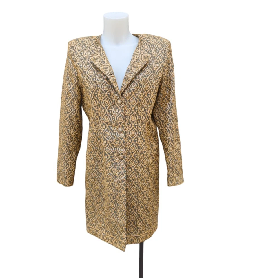 Abrigo de vestir vintage de los años 90 hilos metálicos forrado en oro lana hecho a mano  Foto 1 de 4