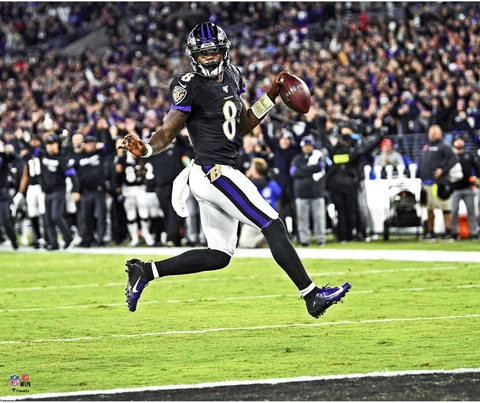 Lamar Jackson Ravens Horizontal High Stepping TD Celebration 20" x 24" Photo Cover