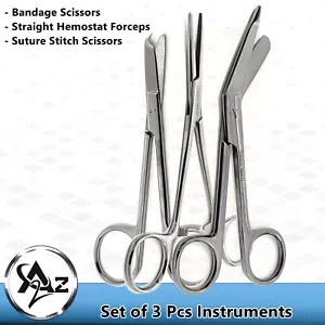 3 Pcs EMT/ Paramedic Tools Medical Bandage Scissors + Stitch Scissors + Hemostat - Picture 1 of 6
