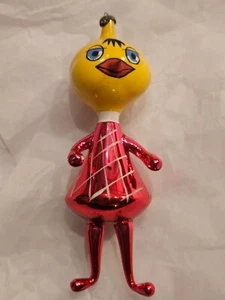 Dama Pato Amarillo. Adorno de Navidad italiano de vidrio soplado rojo #2 De Carlini años 60 - Imagen 1 de 14