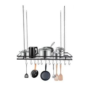 31.5 Inches Ceiling Pot Rack and Pan Rack for Ceiling with 12 Hooks  Black HOT - Bild 1 von 19