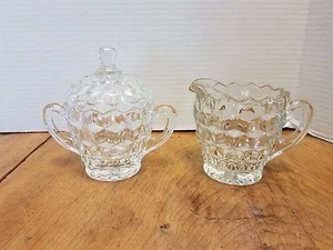 Vintage Elegant America Fostoria Crystal Cubist Covered Sugar & Creamer 3 PCS - Picture 1 of 6