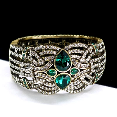 HEIDI DAUS "EMERALD CITY" SWAROVSKI CRYSTAL HINGED BANGLE BRACELET WITH BOX - Image 1 of 4