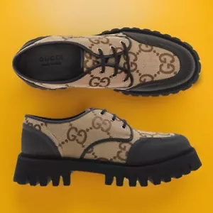 Gucci Supreme Macro GG Lace-up Shoes Beige Canvas Size 11 New - Picture 1 of 15