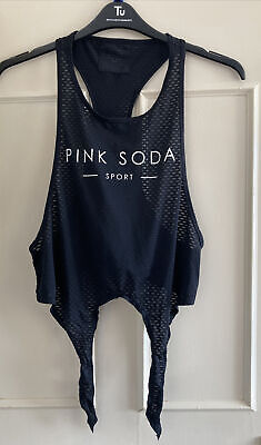 Ladies Pink Soda Sport Gym Running Vest Top Black Size S 8-10 Tie Front • 3.61€