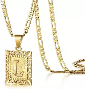 Initial Letter Pendant Necklace for Men Women, 14K Gold Plated Square Capital Mo - Picture 1 of 12