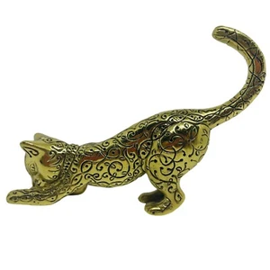 Franklin Mint Brass Cat Etched Figurine Vtg 1986 Asian Crouching Pristine Xlnt - Picture 1 of 5