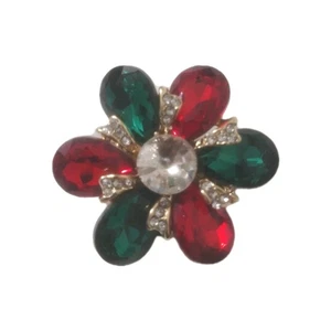 WOMEN'S Silver STATEMENT Christmas Red Green Stone HOLIDAY STRETCH BAND RING - Picture 1 of 7