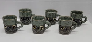 Otagiri Soma Ware Small Green Crackle Double Walled Mug 3" Gold Trim Horses VTG - Picture 1 of 9
