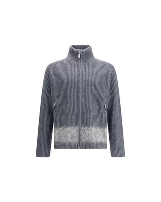 Dsquared² Zip-Up Wool Cardigan with Ribbed Detailing Men Gray Sweaters - Image 1 of 4