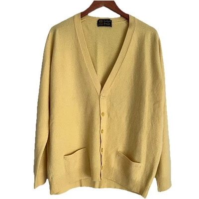 Vintage Cashmere by Pringle Scotland Cardigan Size 46 XL Yellow - Image 1 of 4