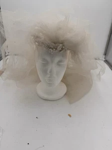 Vintage 90s Bridal Veil w/ Handmade Faux Pearl Floral Headpiece Sequin Tulle 30" - Picture 1 of 12