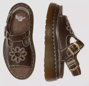 SIZE 10 - Women’s Dr Martens Dunnet Flower Kelp Brown Leather Sandals SHIPS FAST - Picture 1 of 2