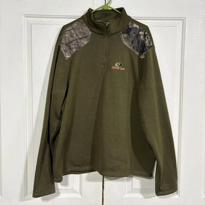 Mossy Oak 1/4 Zip Logo Green Camo Shoulder Pullover 2XL 100% Polyester Outdoor  - Image 1 of 4