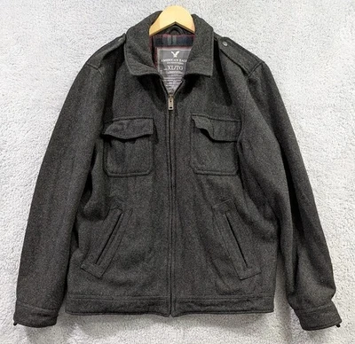Casaco de lã American Eagle masculino pesado XL cinza carvão forrado de algodão - Imagem 1 de 4