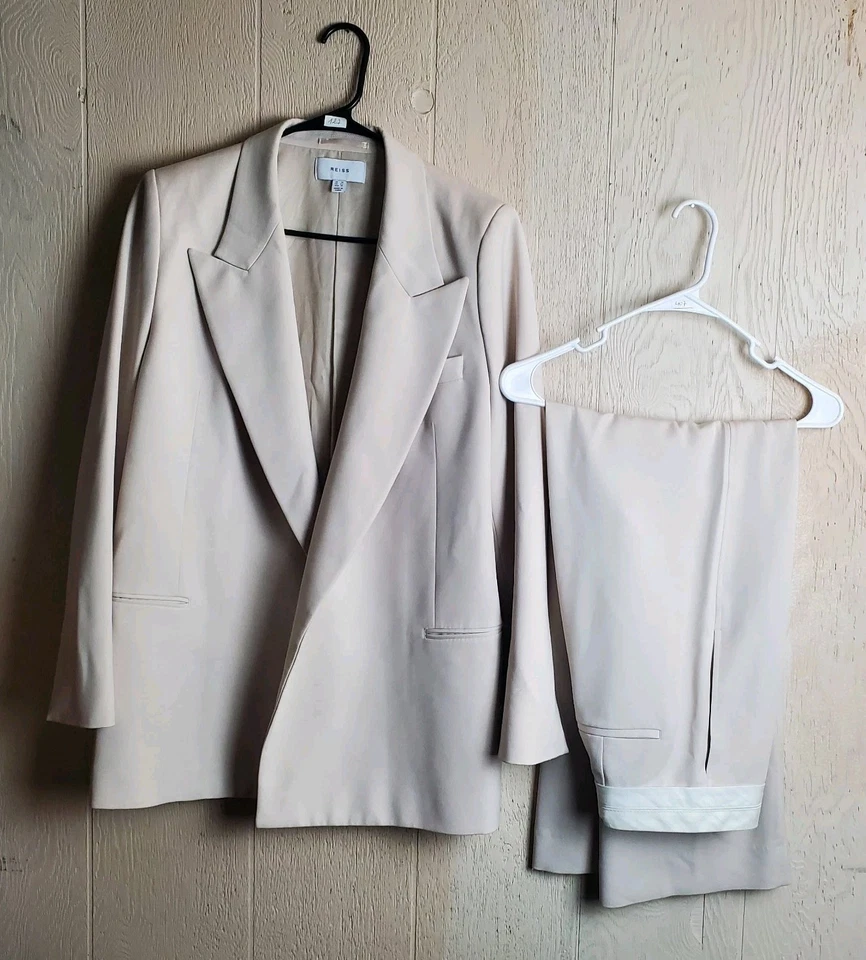 Reiss Suit Womens Size 10 Ivory Open Blazer Flare Pant 29X30 Lined - Image 1 of 4