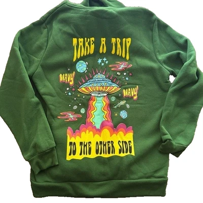 Sudadera con Capucha Riot Empire Verde OVNI Mediana Gráfico Psicodélico Festival Ropa de Calle Foto 1 de 4