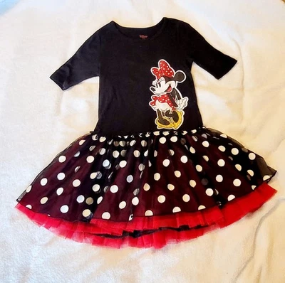 Vestido negro Minnie Mouse a lunares de tul con pedrería talla 7/8 de Disney Store para niñas Foto 1 de 2