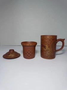 Taza de té tradicional retro de arcilla púrpura dragón fenix tapa hecha a mano taza de té de cerámica - Imagen 1 de 10