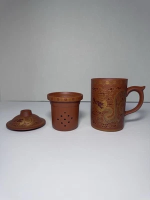 Traditional Retro Purple Clay Dragon Phenix Tea Mug Lid Handmade Ceramic Teacup - Image 1 of 4