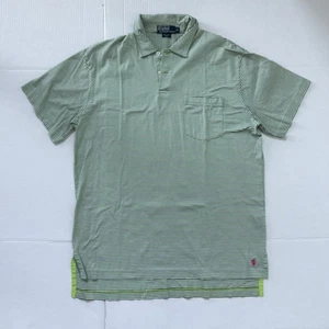 Polo Ralph Lauren Shirt Green Stripe Short Sleeve Bottom Pink Pony Golf Men’s M - Picture 1 of 8