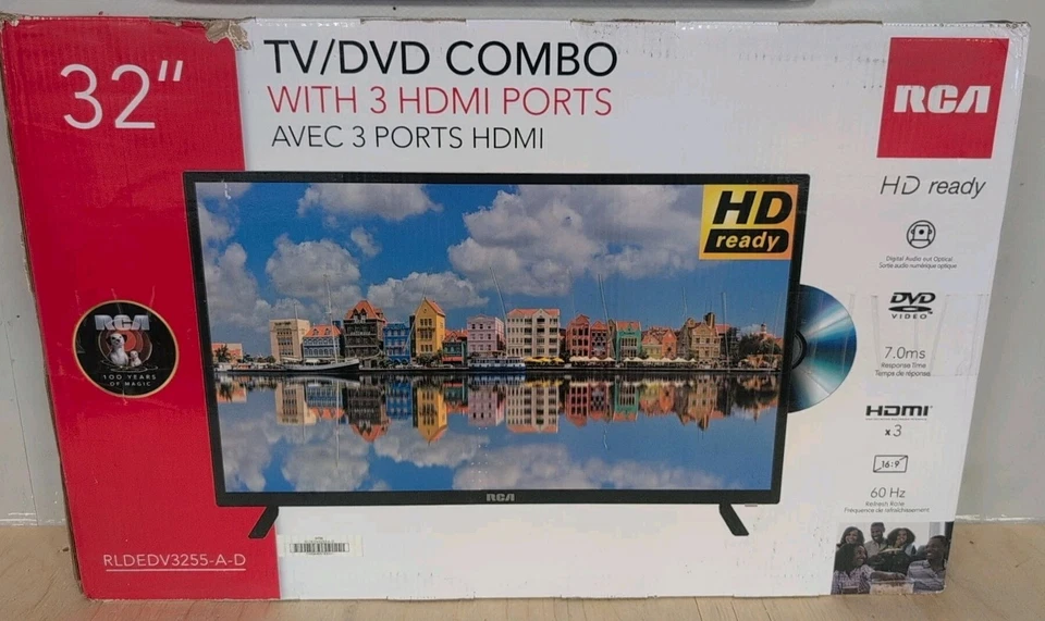 RCA 32” 720p 60 Hz LED HDTV DVD COMBO RLDEDV3255-A-D NEW Open Box - Image 1 of 4