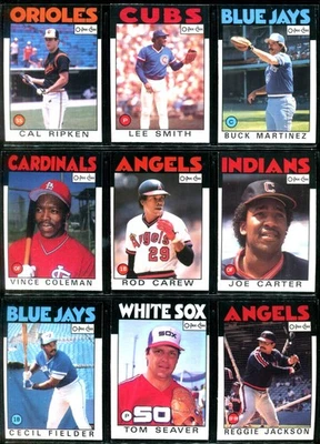 1986 O-Pee-Chee Clemens Henderson Jackson Mattingly Ripken Puckett Seaver Sutter Foto 1 de 4