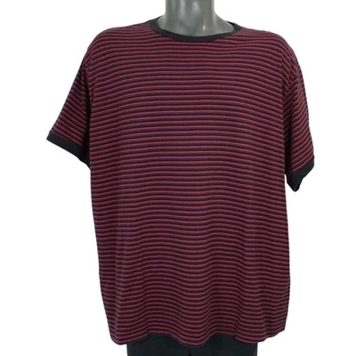 Винтажная футболка 90-х Ralph Lauren Polo Jeans темно-синяя и красная в полоску мужская размер XL - Изображение 1 из 4