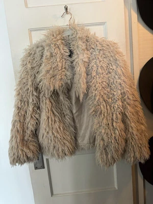 CHAQUETA DE PIEL SHERPA BEIGE MARCA LUCKY USADA EXTRA PEQUEÑA XS CUELLO FORRADO FAUX Foto 1 de 4