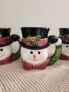 Fitz & Floyd Snow Gentleman Christmas Cocoa Mugs, set of 4, Vintage '90s - Picture 1 of 10