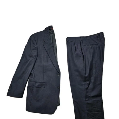 Austin Reed 2 Pc Suit Mens Blazer 44R Pants 36x30 Navy Thin Pin Stripe Wool USA - Image 1 of 4