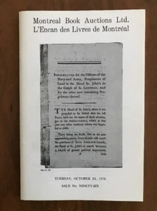 Montreal Book Auctions Catalogue 96 RARITIES Leacock October 26 1976 - Imagen 1 de 5