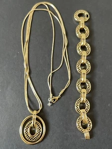 Vintage Napier Gold Tone Long Necklace and Matching Bracelet - Picture 1 of 9
