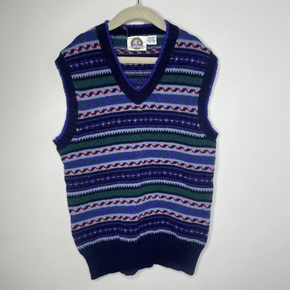 Vintage Vest Womens Small Purple Blue Pink Wool Sweater The Eagles's Eye Jumper - Image 1 of 4